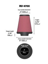 K&N Universal Tapered Filter 3in Flange ID x 6in Base OD x 4in Top OD x 6.75in Height thumbnail 2