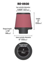 K&N Universal Rubber Filter - Round Tapered 6in Base OD x 3in Flange ID x 6in H thumbnail 1