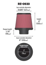 K&N Universal Rubber Filter - Round Tapered 6in Base OD x 3in Flange ID x 6in H thumbnail 7