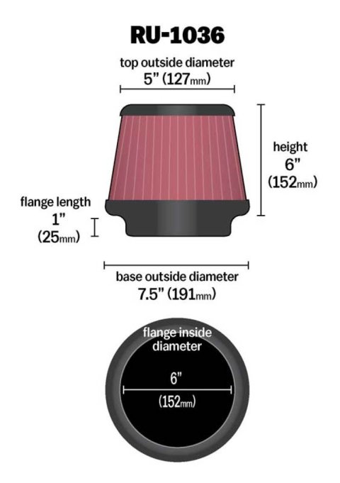 K&N Universal Clamp-On Air Filter 6in FLG / 7-1/2in B / 5in T / 6in H thumbnail 3