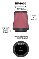 K&N Universal Air Filter 4in Flange / 5-3/8 in Base / 4-1/2in Top / 5in Height thumbnail 1