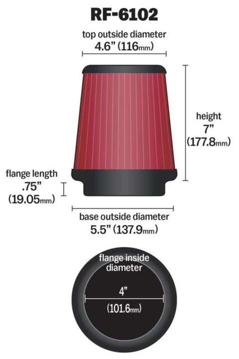K&N Filter Universal Air Filter 3-15/16in FLG / 5-15/32in OD / 7in H thumbnail 2