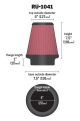 K&N Universal Clamp-On Air Filter 6in FLG / 7-1/2in B / 5in T / 7-1/2in H thumbnail 2