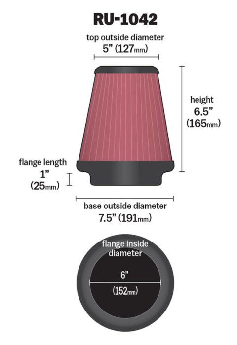 K&N Universal Clamp-On Air Filter 6in FLG / 7-1/2in B / 5in T / 6-1/2in H thumbnail 2