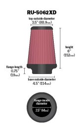 K&N Universal Rubber Filter 2-1/2in Flg / 4-1/2in OD B / 3-1/2in OD T / 6in H - Black Top thumbnail 2