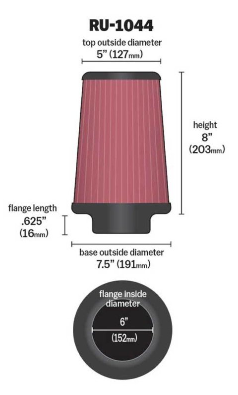 K&N Universal Clamp-On Air Filter 6in FLG / 7-1/2in B / 5in T / 8in H thumbnail 2