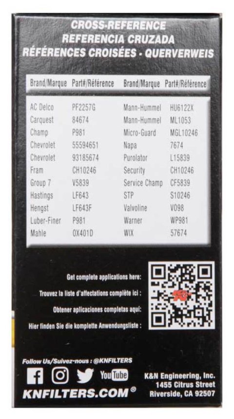 K&N Performance Oil Filter for 09-19 GM 1.4L / 1.6L / 1.8L w/ Hengst Filter Housing thumbnail 3