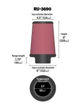 K&N Universal Clamp-On Air Filter 3-1/2in FLG / 6in B / 4-1/2in T / 9in H thumbnail 2