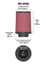 K&N Universal Chrome Filter 3 1/2 inch FLG / 5 1/2 inch Bottom / 4 1/2 inch Top / 8 inch Height thumbnail 4