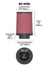 K&N Universal Chrome Filter 3 1/2 inch FLG / 5 1/2 inch Bottom / 4 1/2 inch Top / 8 inch Height thumbnail 5