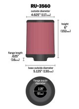 K&N Universal Rubber Filter 2-1/4in FLG x 5-1/8in Base x 4-5/8in Top x 6in Height thumbnail 3