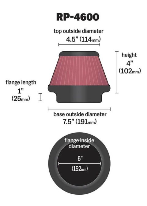 K&N Universal Round Tapered Carbon Fiber Air Filter 6in Flg ID Centered/7.5in B OD/4.5in T OD/4in H thumbnail 4