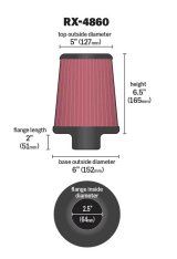 K&N Filter Universal X-Stream Clamp-On Round Tprd 2.5in Flng ID x 6in Base OD x 5in Top OD x 6.5in H thumbnail 4