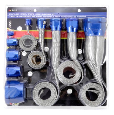 Spectre MagnaBraid 304SS Braided Sleeving Kit - Blue End Caps thumbnail 9
