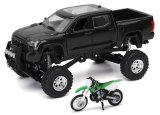 New Ray Toys Toyota Tundra Pro Lifted Truck Black with Kawasaki Dirt Bike 1:32 Scale thumbnail 1