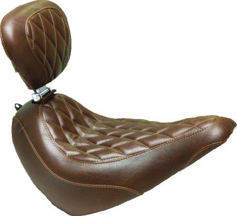 Mustang 18-21 Harley Softail Slim Wide Tripper Solo Seat w/Driver Backrest Diamond - Brown