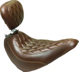 Mustang 18-21 Harley Street Bob Wide Tripper Solo Seat w/Driver Backrest Diamond Stitch - Brown thumbnail 1