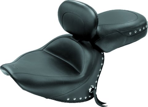 Mustang 07-17 Yamaha V-Star 1300,1300 Tourer Wide 2PC Seat w/ Driver Backrest Studs- Black