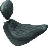 Mustang 18-21 Harley Softail Slim Wide Tripper Solo Seat w/Driver Backrest Diamond Stitch - Black thumbnail 1