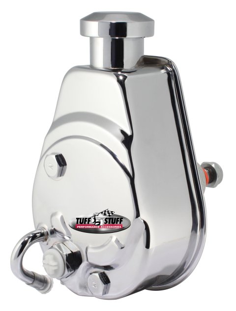 Tuff Stuff Performance Power Steering Pumps 6171A Pump, Saginaw, Small Block, Chrome, Integral Reservoir, Chrome, Keyway, Hose Barb, Female Threads, Each thumbnail 2