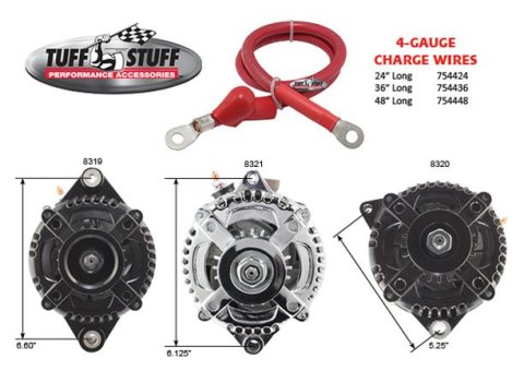 Tuff Stuff Performance MAX AMP Output Factory Cast-Plus Alternators 8320FC1G1W Alternator, 225 AMP, 1-Groove, 1-Wire, Natural, V-Belt Pulley, Left Offset, Each thumbnail 2