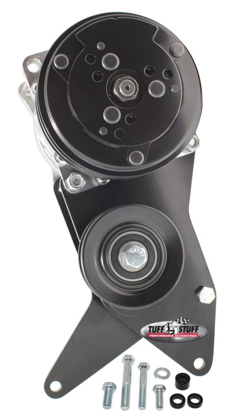 Tuff Stuff Performance Air Conditioner Brackets 8495B A/C Compressor Bracket for Sanden SD508 W/ BBC Short Water Pump Black Powder Coated thumbnail 2