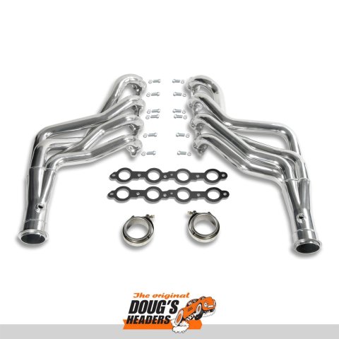 Doug's Headers D3349 Headers, Long Tube One-piece, Steel, Silver Ceramic Coated, Round Port, Buick, Chevrolet, Oldsmobile, Pontiac, Small Block LS, Pair thumbnail 1