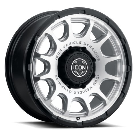 ICON Alloys Rancho 20x9 / 8x6.5 / 12mm / 5.5in BS Silver MACH w/ Gloss Black Lip
