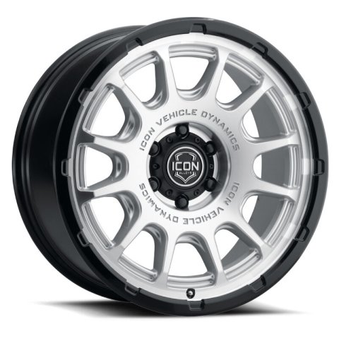 ICON Alloys Rancho 20x9 / 5x5 / -12mm / 4.5in BS Silver Machined w/ Gloss Black Lip Wheel