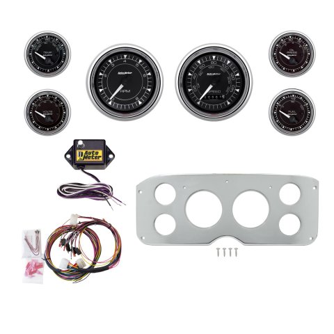 AutoMeter Chrono Chrome 55-59 GMC Truck Billet Panel/Gauge Kit - 3-3/8in. (x2) & 2-1/16in. (x4)