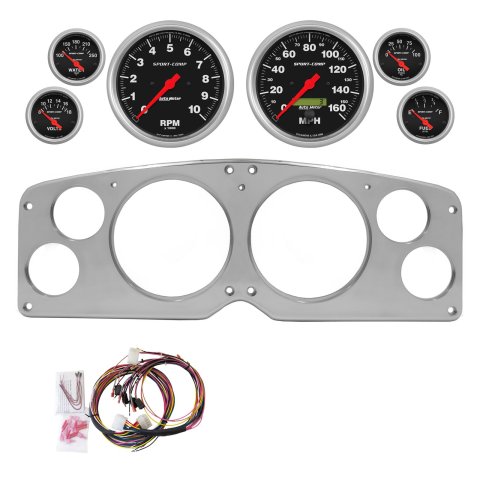 AutoMeter Sport-Comp 54-55 GMC Truck Direct-Fit Billet Panel/Gauge Kit - 5in. (x2) & 2-1/16in. (x4)