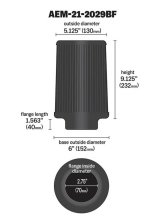 AEM Dryflow Conical Air Filter 2.75in Flange ID / 6in Base OD / 5.125in Top OD / 9.125in Height thumbnail 5
