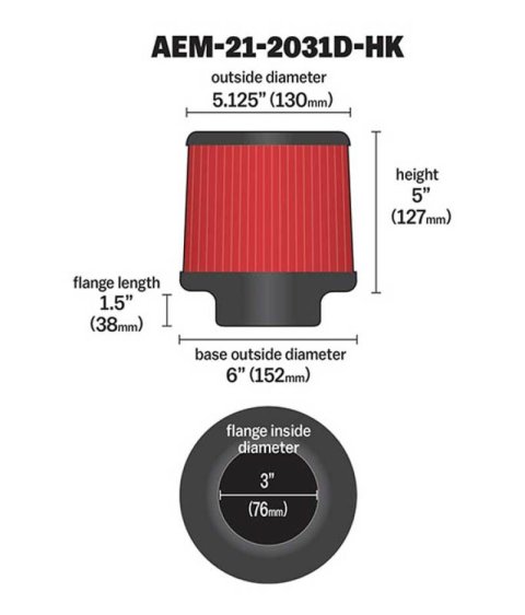 AEM Dryflow 3in. X 5in. Round Tapered Air Filter thumbnail 5