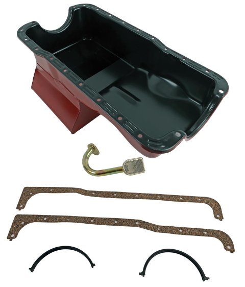 Hamburger's Performance Street Oil Pans 1172 Pans, Performance, Front Wet Sump, 7.00 qt. Capacity, Steel, Red, Baffled, 9.00 in. Depth, Ford, 4.3L, 4.7L, 5.0L, Kit thumbnail 1