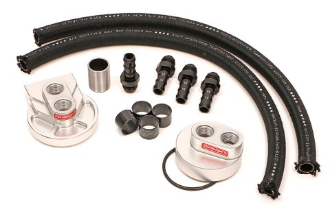 Hamburger's Performance Oil Filter Relocation Kits 3317 Kits, BILLET SINGLE PORTS UP FILTER BASE RELOCATION KIT FOR FORD 1 1/2"-16 thumbnail 1