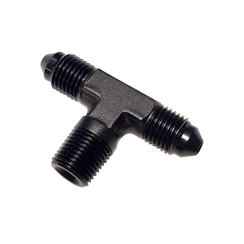 Nitrous Outlet Fittings and Adapters 00-01400-A Universal Fittings, 1/8" NPT x 3AN x 3AN Branch Tee Fitting - Male/Male/Male (BLACK)