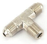 Nitrous Outlet Branch Tee Fittings 00-01400-B Fittings, Fittings, Brass, Nickel Plated, 1/8 in. NPT Male Threads, -3 AN Male Threads, -3 AN Male Threads, Each thumbnail 1