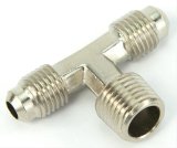 Nitrous Outlet Branch Tee Fittings 00-01404-B Fittings, Fittings, Brass, Nickel Plated, 1/4 in. NPT Male Threads, -4 AN Male Threads, -4 AN Male Threads, Each thumbnail 1