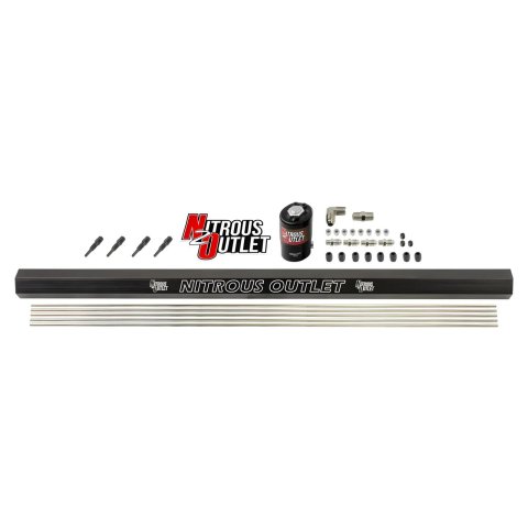 Nitrous Outlet Oxide Plumbing Kits 00-10351 Dry 4 Cyl 1 Sol Forward Plumbers Kit w/ Single Rail and 90° Discharge Noz.