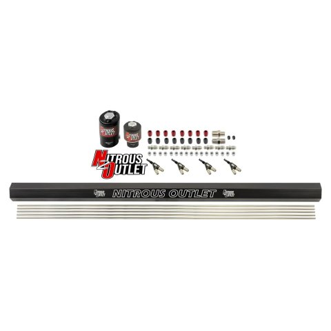 Nitrous Outlet Oxide Plumbing Kits 00-10353 4 Cyl 2 Sol forward Plumbers Kit w/ Single Rail and 90° Discharge Noz.