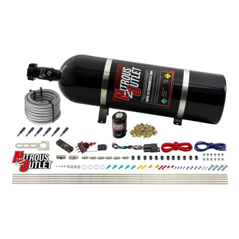 Nitrous Outlet Direct Port Systems 00-10396-15 Dry EFI 6 Cyl 1 Sol Sys w/ Dist Block (15Lb Bottle)(90° Noz)