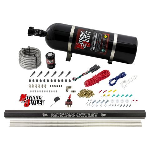Nitrous Outlet Direct Port Systems 00-10397-15 Dry EFI 6 Cyl 1 Sol Sys w/ Single Rail (15Lb Bottle)(90° Noz)