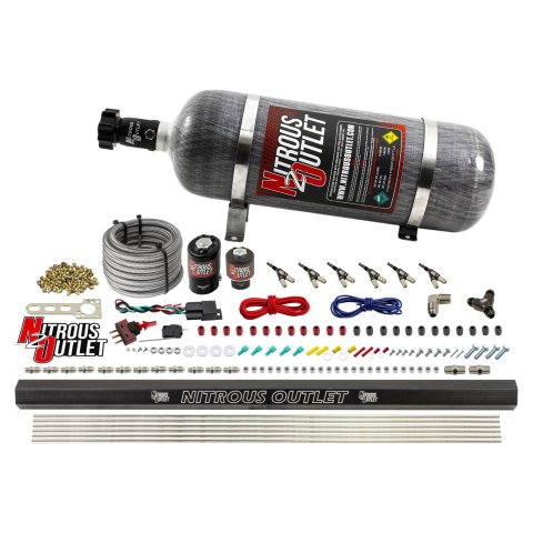 Nitrous Outlet Direct Port Systems 00-10398-12 6 Cyl 2 Sol Sys w/Dist Blocks Low PSI(12Lb Bottle)(90° Noz)