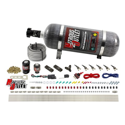 Nitrous Outlet Oxide Systems 00-10399-12 6 Cyl 2 Sol Direct Port Sys w/ Dist Blocks Hi PSI(12Lb Bottle)(90° Noz)