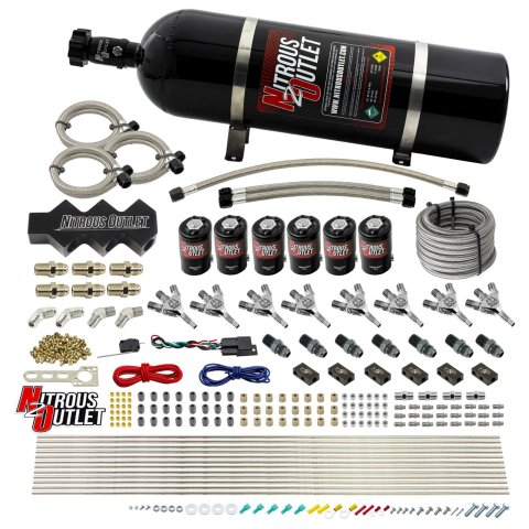Nitrous Outlet Oxide Systems 00-10402-15 Systems, Dry 8 Cylinder Three Stage Direct Port Systcks/ Trident Nozzles(100-400HP)(15lb Bottle)
