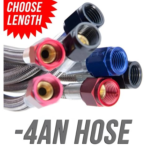 Nitrous Outlet Stainless Steel Braided Hoses 00-20590 96" -4AN Hose (Black Fittings) thumbnail 1