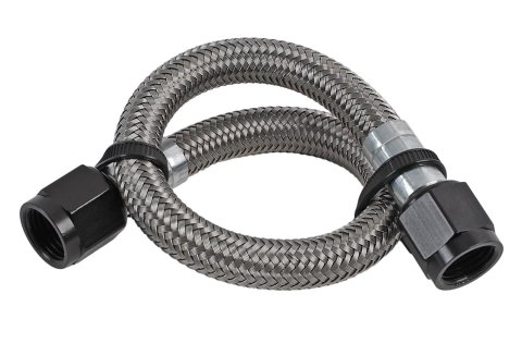 Nitrous Outlet Stainless Steel Braided Hoses 00-20750 Hose, Steel, -6 AN Female Ends, Black Fittings, 12 in. Length, Each
