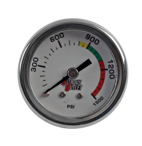 Nitrous Outlet Luminescent Pressure Gauges 00-63001 Gauge, Pressure, 0-1,500 psi, 1 3/4 in. Diameter, Analog, Full Sweep, Luminescent, Mechanical, 1/8 in. NPT, White Face, Chrome Bezel, Each thumbnail 1