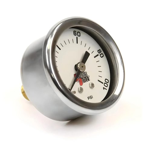 Nitrous Outlet Luminescent Fuel Pressure Gauges 00-63004-6 Gauge, Pressure, 0-100 psi, 1 3/4 in. Diameter, Analog, Full Sweep, Luminescent, Mechanical, -6AN Manifold, White Face, Chrome Bezel, Each thumbnail 1