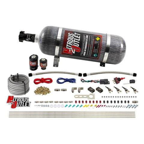 Nitrous Outlet Oxide Systems 00-10362-E85-12 4 Cyl 2 Sol Direct Port Sys w/ Dist Blocks E85 Low PSI(12Lb Bottle) 90° Noz